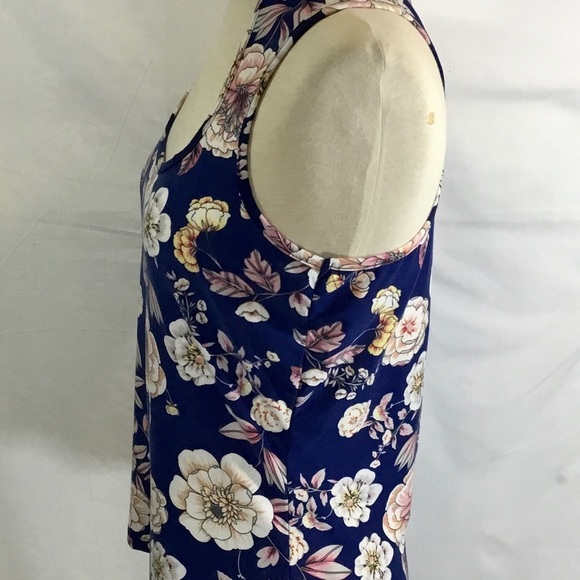 Violet Moon Navy Blue Floral Racer Back Tank Top - Picture 4 of 6